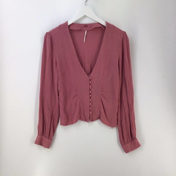 Free People Womens Peasant Top Mauve Pink Size M Cropped Boho - Picture 2 of 16